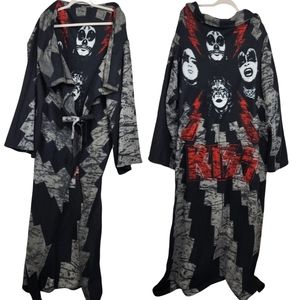2009 Kiss Merchandise Kiss Robe Fleece Black Gray Red Unisex One Size